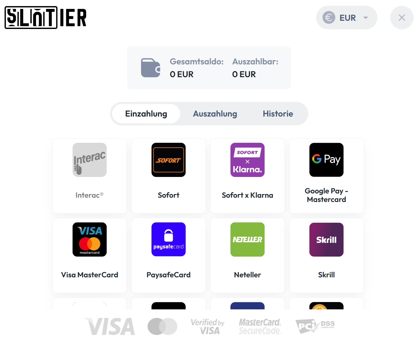 Slotier Casino Zahlungsmethoden